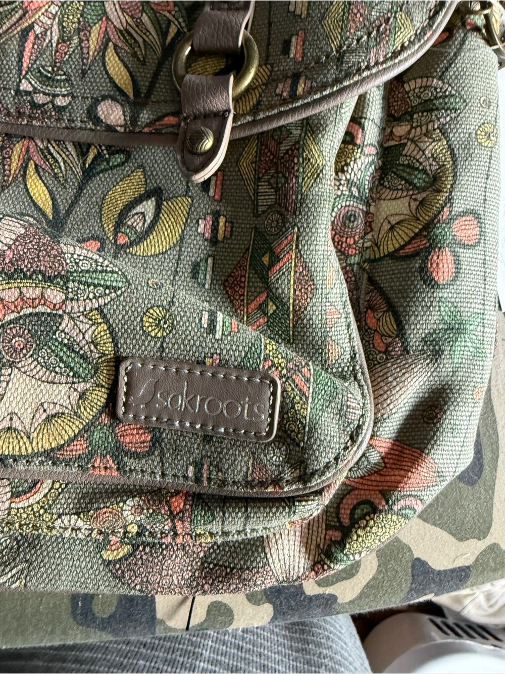 Sakroots Olive Green Floral Crossbody Messenger Bag with Tassels - Picture 10 of 10